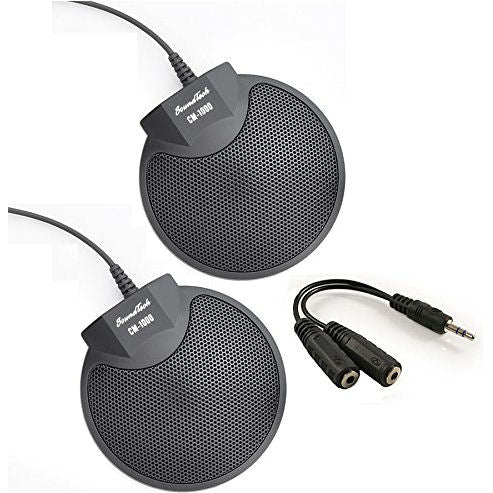 VEC CM-1000X2-Y88 (Pack of 2) Table Top Conference Meeting Microphone with Omni-Directional Stereo 3.5mm Plug & Audio Spliter