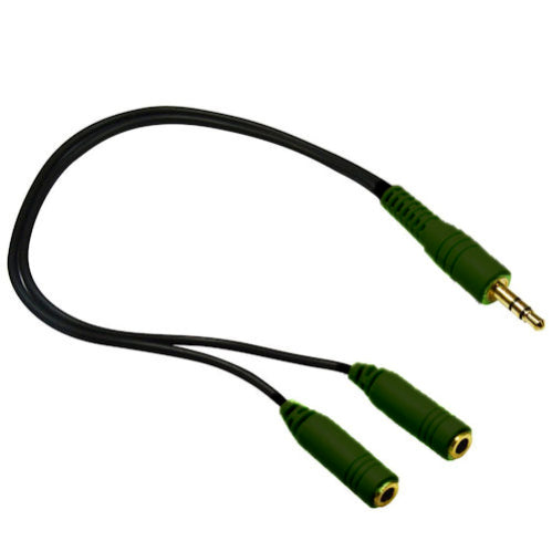Andrea Communications C1-1030500-1 Y-100B Black Splitter Cable connects two headphones to the computer for simultaneous listening.