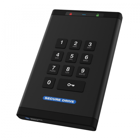 SecureData SD-KP-12-BL2000GB-SSD SecureDrive KP 2TB FIPS-140-2 Level 3 Validated 256-Bit Hardware Encrypted External Portable SSD USB 3.0 - Unlock via On-Board Keypad