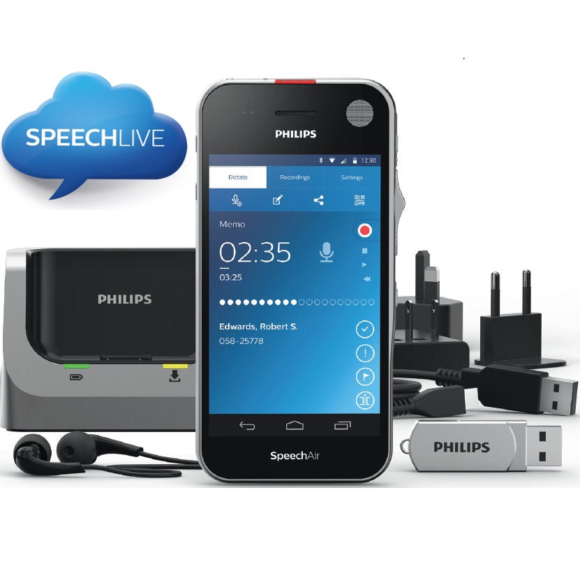 Philips PSP1100-SL SpeechAir Smart Voice Recorder with 1 Year SpeechLive Cloud Workflow Subscription for 2 Users