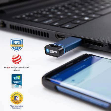 SecureData SU-BT-BU-32 SecureUSB BT 32GB 256-bit Hardware Encrypted USB 3.0 Flash Drive - FIPS Compliant - Secure Wireless Unlock via Mobile App