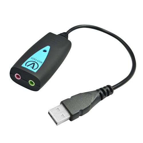 Andrea Communications C1-1030300-1 EDU-USB External USB Headset Adapter with microphone input and speaker output for improved audio quality.