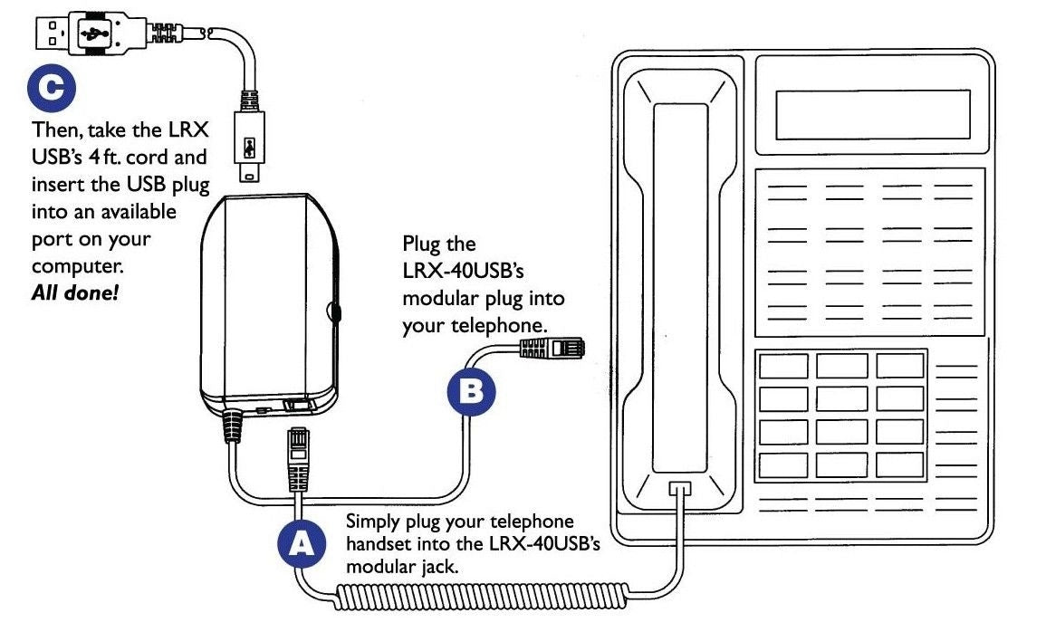VEC LRX-40USB Telephone HANDSET Recording USB Adapter
