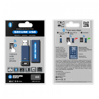SecureData SU-BT-BU-64 SecureUSB BT 64GB 256-bit Hardware Encrypted USB 3.0 Flash Drive - FIPS Compliant - Secure Wireless Unlock via Mobile App