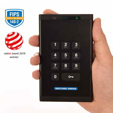 SecureData SD-KP-12-BL2000GB-SSD SecureDrive KP 2TB FIPS-140-2 Level 3 Validated 256-Bit Hardware Encrypted External Portable SSD USB 3.0 - Unlock via On-Board Keypad