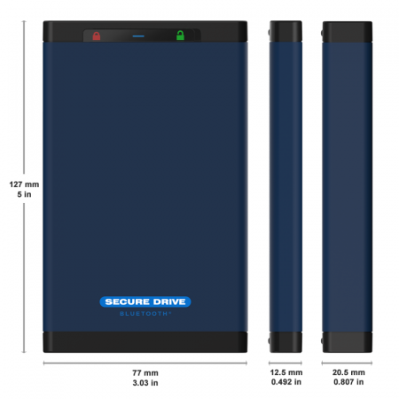 SecureData SD-BT-12-BU250GB-SSD SecureDrive Bluetooth 250GB FIPS 140-2 Level 3 Validated 256-Bit Hardware Encrypted External Portable SSD USB 3.0 - Secure Wireless Unlock via Mobile App