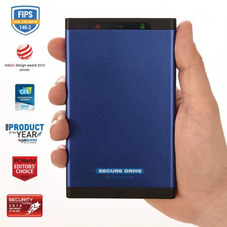 SecureData SD-BT-12-BU250GB-SSD SecureDrive Bluetooth 250GB FIPS 140-2 Level 3 Validated 256-Bit Hardware Encrypted External Portable SSD USB 3.0 - Secure Wireless Unlock via Mobile App