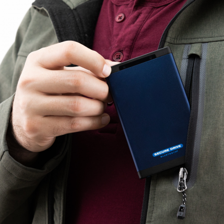 SecureData SD-BT-12-BU250GB-SSD SecureDrive Bluetooth 250GB FIPS 140-2 Level 3 Validated 256-Bit Hardware Encrypted External Portable SSD USB 3.0 - Secure Wireless Unlock via Mobile App