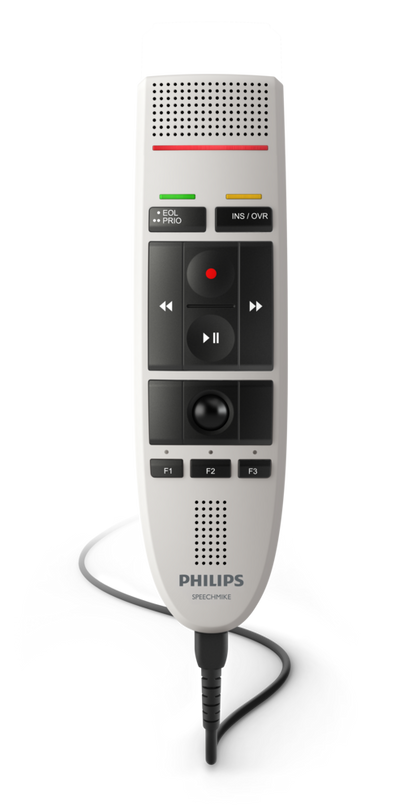 Philips SpeechMike LFH3200 dictation microphone, front view with cable